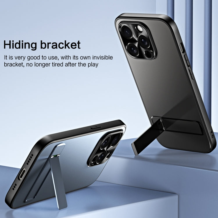 For iPhone 14 R-JUST RJ-61 Electroplating Frosted TPU + PC Phone Case with Holder(Blue) - iPhone 14 Cases by R-JUST | Online Shopping South Africa | PMC TechLife