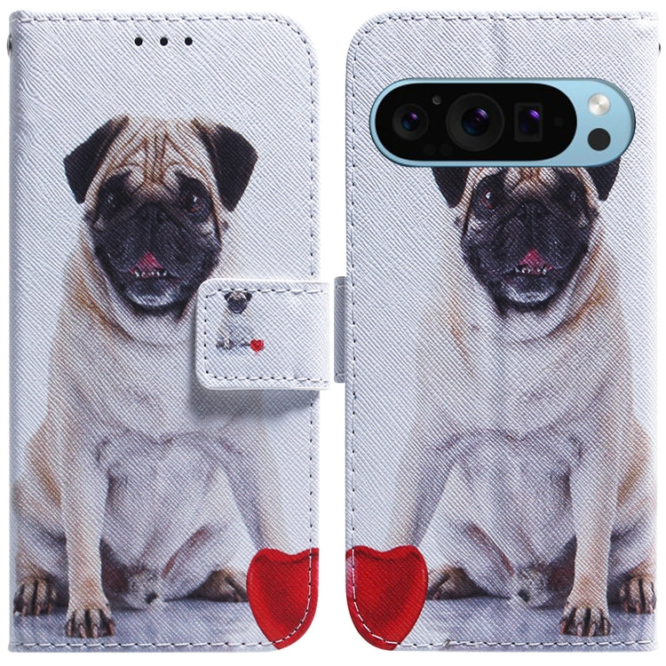 For Google Pixel 9 Pro Coloured Drawing Flip Leather Phone Case(Pug) - Google Cases by PMC Jewellery | Online Shopping South Africa | PMC Jewellery | Buy Now Pay Later Mobicred