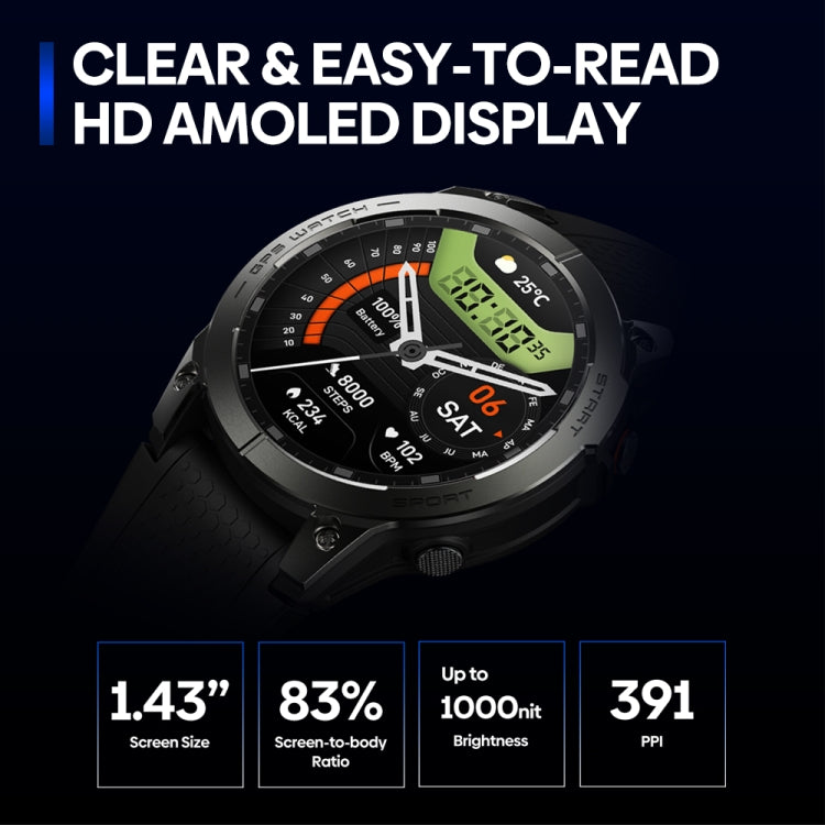 Zeblaze Stratos 3 Pro 1.43 inch AMOLED Screen Sports Smart Watch Support Bluetooth Call(Black) - Smart Watches by Zeblaze | Online Shopping South Africa | PMC Jewellery | Buy Now Pay Later Mobicred