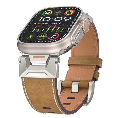 For Apple Watch Series 8 45mm Mecha Style Leather Watch Band(Light Brown) - Watch Bands by PMC Jewellery | Online Shopping South Africa | PMC Jewellery