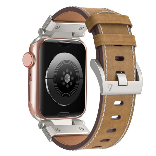 For Apple Watch SE 2022 44mm Mecha Style Leather Watch Band(Light Brown) - Watch Bands by PMC Jewellery | Online Shopping South Africa | PMC Jewellery