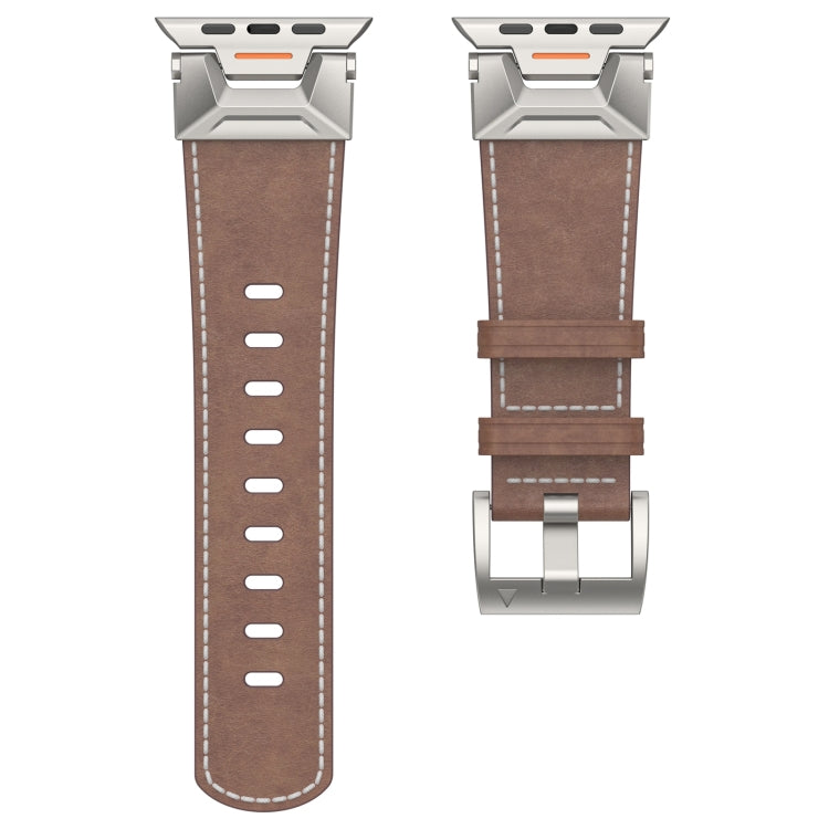 For Apple Watch SE 44mm Mecha Style Leather Watch Band(Coffee Oil Wax) - Watch Bands by PMC Jewellery | Online Shopping South Africa | PMC Jewellery