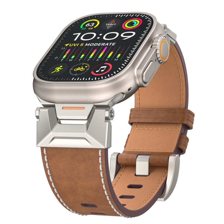 For Apple Watch Series 5 44mm Mecha Style Leather Watch Band(Dark Brown) - Watch Bands by PMC Jewellery | Online Shopping South Africa | PMC Jewellery