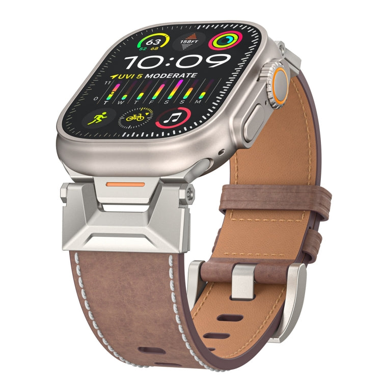 For Apple Watch Series 2 42mm Mecha Style Leather Watch Band(Coffee Oil Wax) - Watch Bands by PMC Jewellery | Online Shopping South Africa | PMC Jewellery