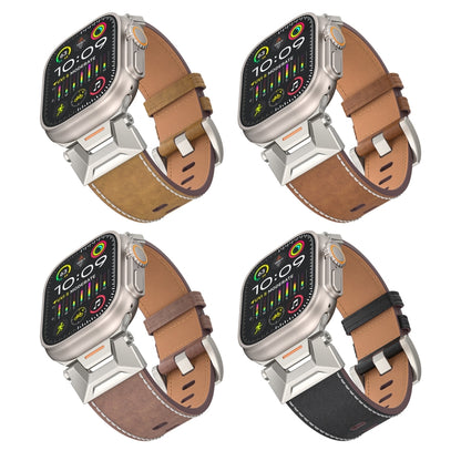 For Apple Watch Series 5 44mm Mecha Style Leather Watch Band(Coffee Oil Wax) - Watch Bands by PMC Jewellery | Online Shopping South Africa | PMC Jewellery