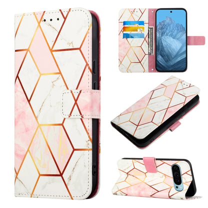 For Google Pixel 9 PT003 Marble Pattern Flip Leather Phone Case(Pink White) - Google Cases by PMC Jewellery | Online Shopping South Africa | PMC Jewellery | Buy Now Pay Later Mobicred