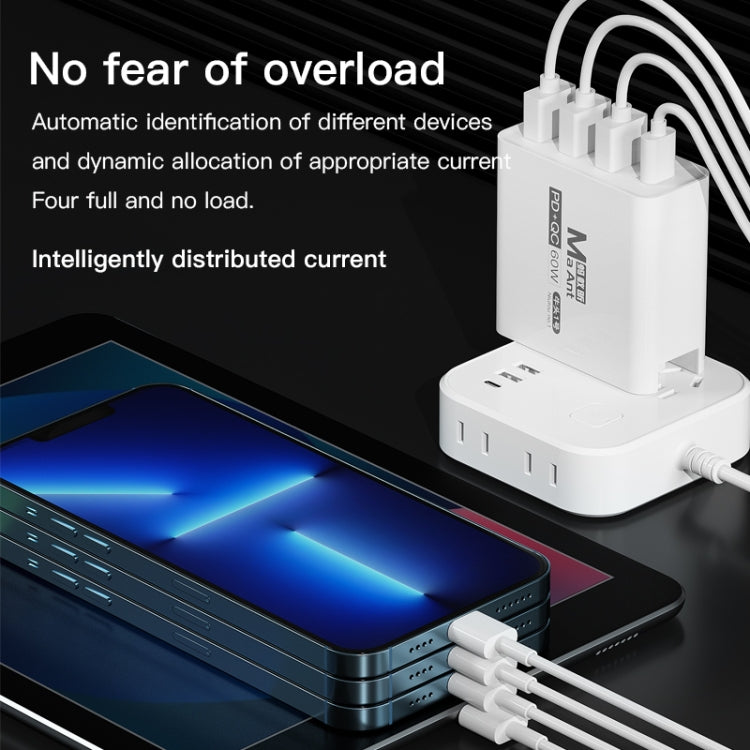 Ma-Ant 60W USB-C/Type-C+3 USB Multi-port Fast Charging Charger, Plug:EU Plug(Black) - free shipping - PMC Jewellery - Order now!
