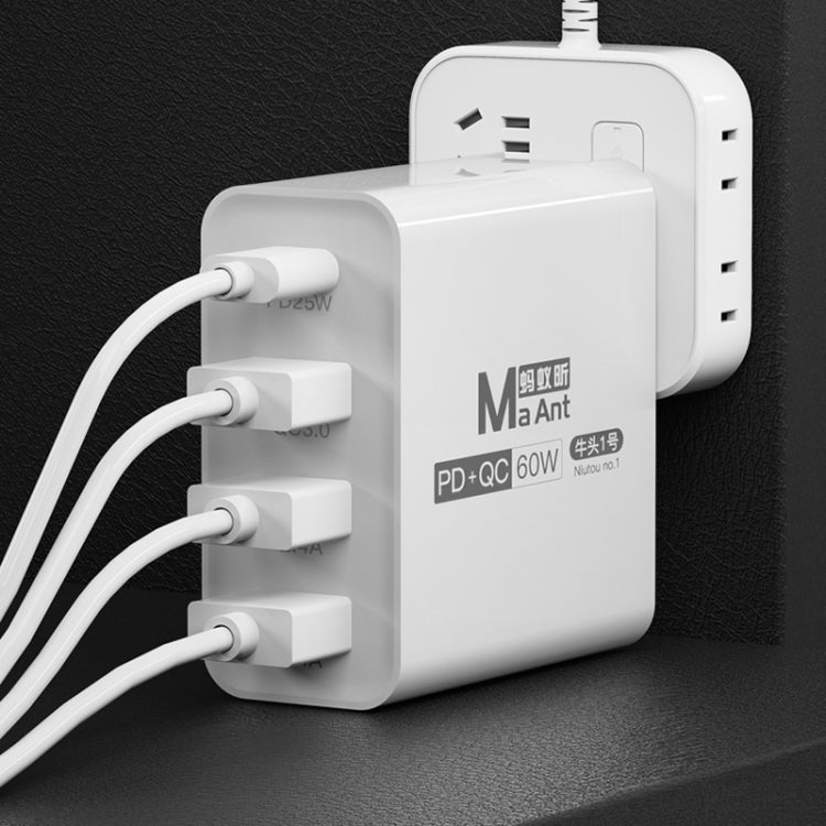 Ma-Ant 60W USB-C/Type-C+3 USB Multi-port Fast Charging Charger, Plug:EU Plug(Black) - free shipping - PMC Jewellery - Order now!