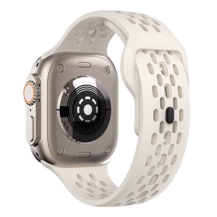 For Apple Watch 42mm Oval Holes Fluororubber Watch Band(Starlight) - Watch Bands by PMC TechLife | Online Shopping South Africa | PMC TechLife