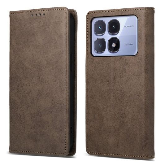 For Redmi K70 Ultra Business Solid Color Magnetic RFID Leather Phone Case(Brown) - Xiaomi Cases by PMC Jewellery | Online Shopping South Africa | PMC Jewellery | Buy Now Pay Later Mobicred