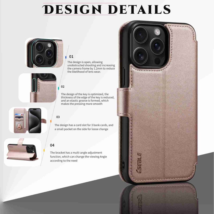 For iPhone 15 Pro ESEBLE E1 Nappa Texture MagSafe Holder Leather Phone Case(Rose Gold) - free shipping - PMC Jewellery - Order now!