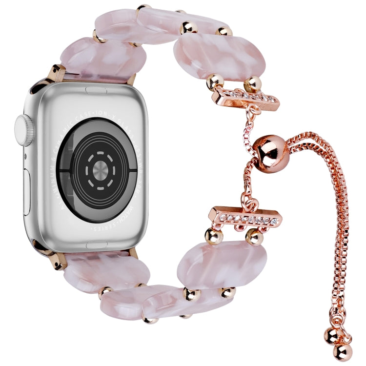 For Apple Watch Series 8 45mm Resin Retractable Chain Watch Band(Pink Flower) - Watch Bands by PMC Jewellery | Online Shopping South Africa | PMC Jewellery