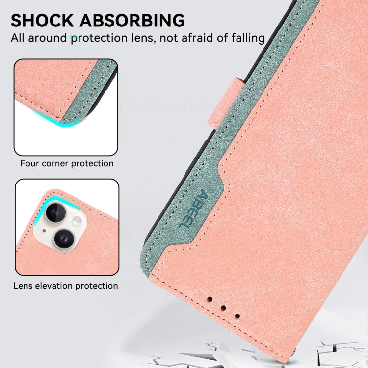 For iPhone 16 Pro Max ABEEL Color Block Magnetic RFID Leather Phone Case(Pink-Cyan) - iPhone 16 Pro Max Cases by PMC TechLife | Online Shopping South Africa | PMC TechLife | Buy Now Pay Later Mobicred