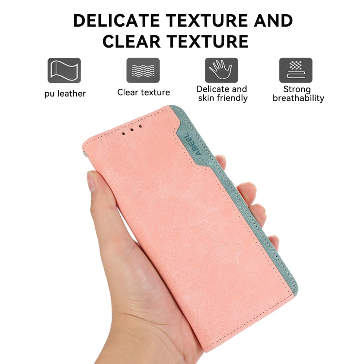 For iPhone 16 ABEEL Color Block Magnetic RFID Leather Phone Case(Pink-Cyan) - iPhone 16 Cases by PMC Jewellery | Online Shopping South Africa | PMC Jewellery | Buy Now Pay Later Mobicred