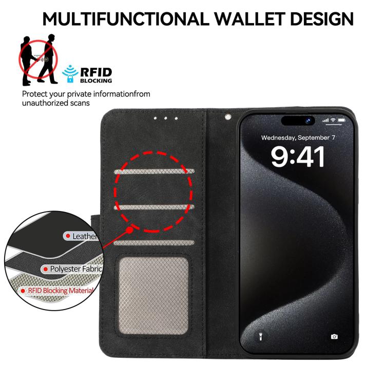 For iPhone 16e ABEEL Color Block Magnetic RFID Leather Phone Case(Black-Green) - iPhone 16e Cases by PMC TechLife | Online Shopping South Africa | PMC TechLife | Buy Now Pay Later Mobicred