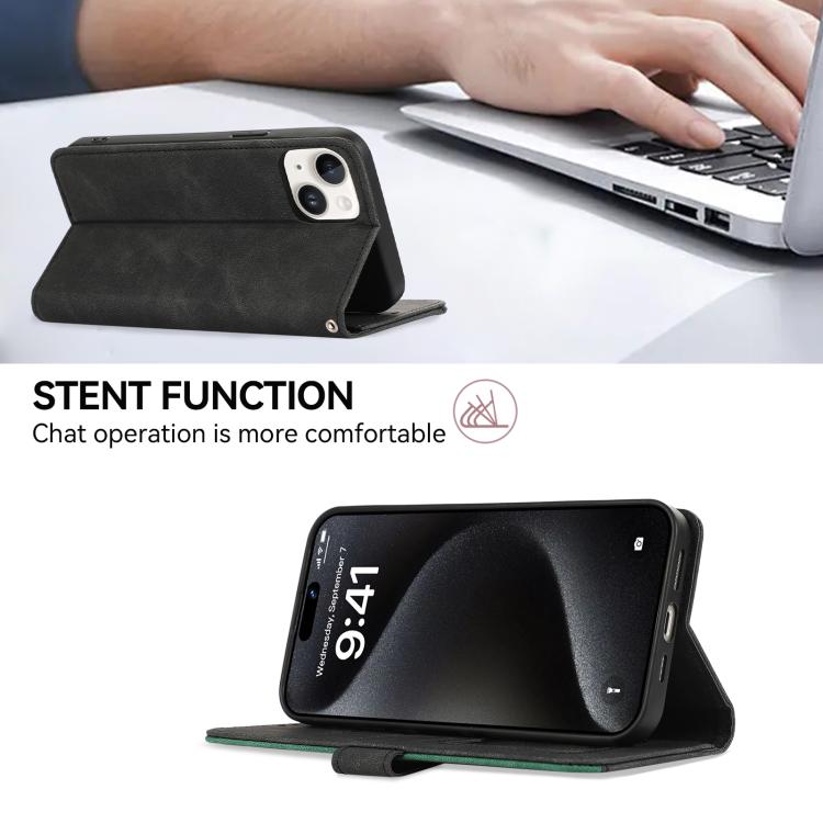 For iPhone 17 Pro ABEEL Color Block Magnetic RFID Leather Phone Case(Black-Green) - free shipping - PMc TechLife - Order now!