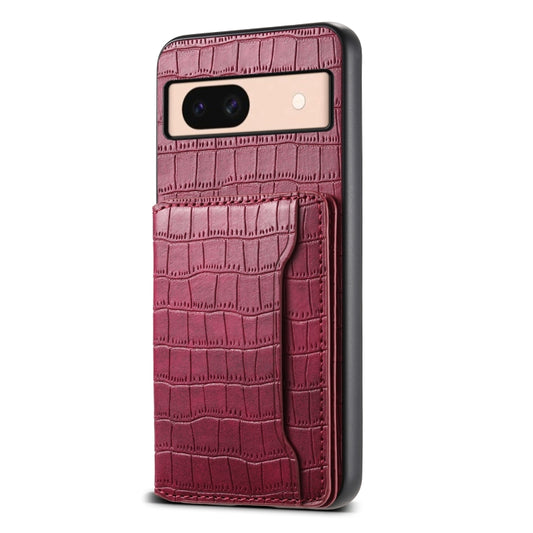 For Google Pixel 8a Crocodile Texture Card Bag Design Full Coverage Phone Case(Red) - Google Cases by PMC Jewellery | Online Shopping South Africa | PMC Jewellery | Buy Now Pay Later Mobicred