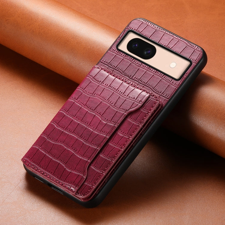 For Google Pixel 8a Crocodile Texture Card Bag Design Full Coverage Phone Case(Red) - Google Cases by PMC TechLife | Online Shopping South Africa | PMC TechLife | Buy Now Pay Later Mobicred