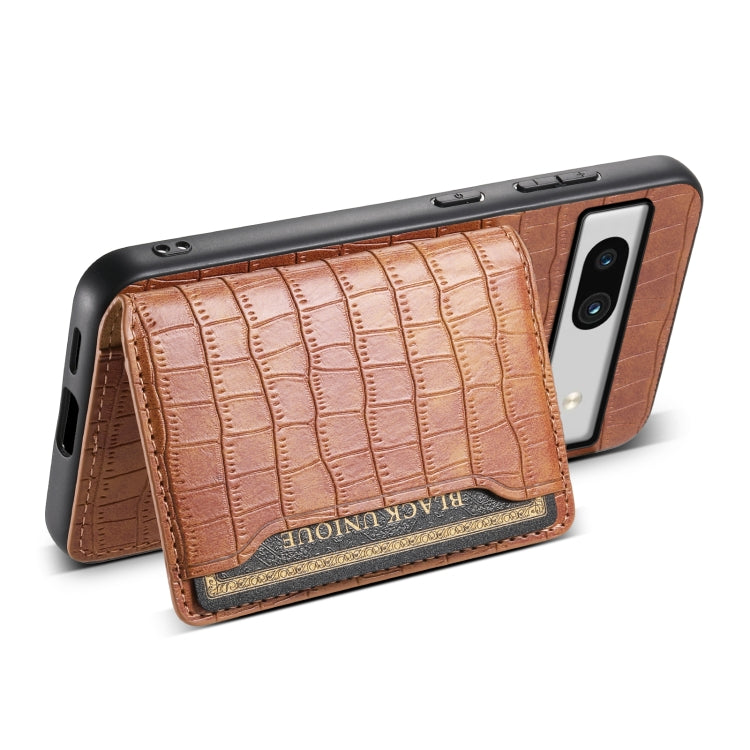 For Google Pixel 7a Crocodile Texture Card Bag Design Full Coverage Phone Case(Brown) - Google Cases by PMC Jewellery | Online Shopping South Africa | PMC Jewellery | Buy Now Pay Later Mobicred