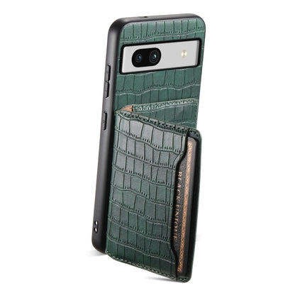 For Google Pixel 7a Crocodile Texture Card Bag Design Full Coverage Phone Case(Green) - Google Cases by PMC Jewellery | Online Shopping South Africa | PMC Jewellery | Buy Now Pay Later Mobicred