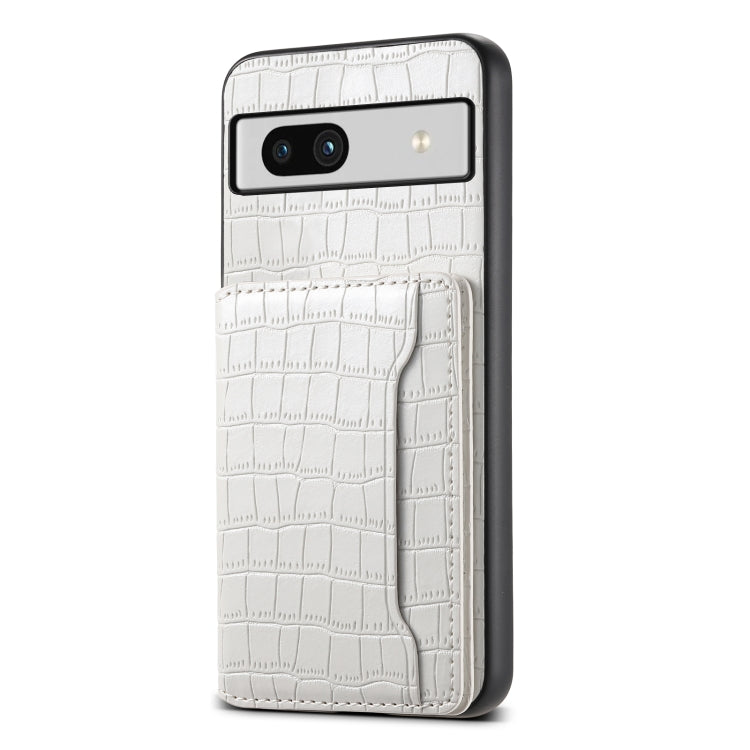 For Google Pixel 7a Crocodile Texture Card Bag Design Full Coverage Phone Case(White) - Google Cases by PMC Jewellery | Online Shopping South Africa | PMC Jewellery | Buy Now Pay Later Mobicred