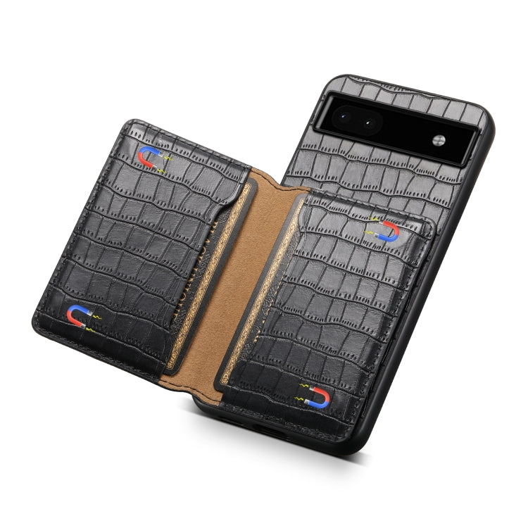 For Google Pixel 6a Crocodile Texture Card Bag Design Full Coverage Phone Case(Black) - Google Cases by PMC Jewellery | Online Shopping South Africa | PMC Jewellery | Buy Now Pay Later Mobicred