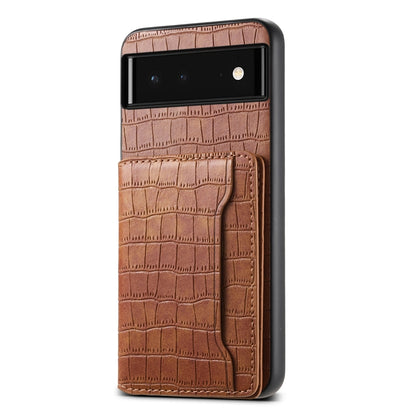 For Google Pixel 6 Crocodile Texture Card Bag Design Full Coverage Phone Case(Brown) - Google Cases by PMC Jewellery | Online Shopping South Africa | PMC Jewellery | Buy Now Pay Later Mobicred