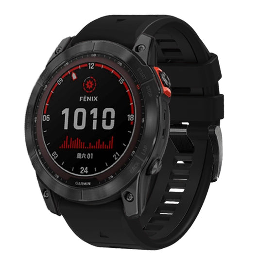 For Garmin Fenix 7 Pro 22mm Solid Color Steel Buckle Silicone Quick Release Watch Band(Black) - Watch Bands by PMC Jewellery | Online Shopping South Africa | PMC Jewellery