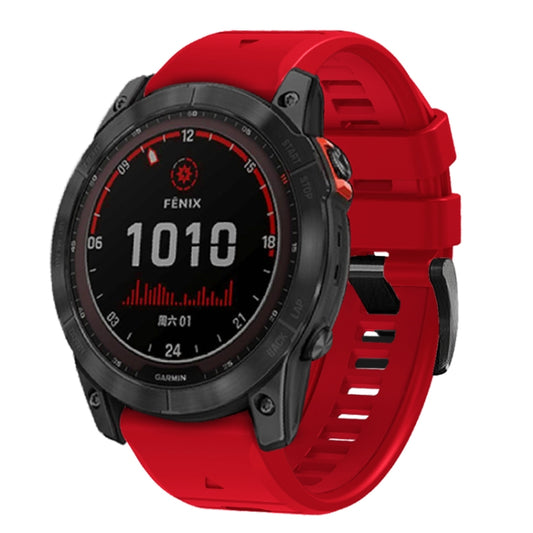 For Garmin Fenix 7X 26mm Solid Color Steel Buckle Silicone Quick Release Watch Band(Red) - Watch Bands by PMC Jewellery | Online Shopping South Africa | PMC Jewellery