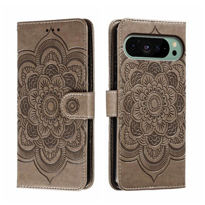 For Google Pixel 9 Sun Mandala Embossing Pattern Phone Leather Case(Grey) - Google Cases by PMC Jewellery | Online Shopping South Africa | PMC Jewellery | Buy Now Pay Later Mobicred