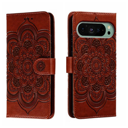 For Google Pixel 9 Sun Mandala Embossing Pattern Phone Leather Case(Brown) - Google Cases by PMC Jewellery | Online Shopping South Africa | PMC Jewellery | Buy Now Pay Later Mobicred