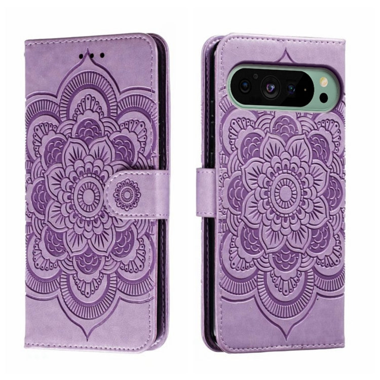 For Google Pixel 9 Sun Mandala Embossing Pattern Phone Leather Case(Purple) - Google Cases by PMC Jewellery | Online Shopping South Africa | PMC Jewellery | Buy Now Pay Later Mobicred