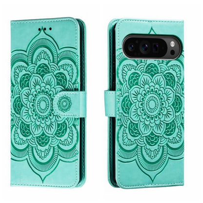 For Google Pixel 9 Pro Sun Mandala Embossing Pattern Phone Leather Case(Green) - Google Cases by PMC Jewellery | Online Shopping South Africa | PMC Jewellery | Buy Now Pay Later Mobicred