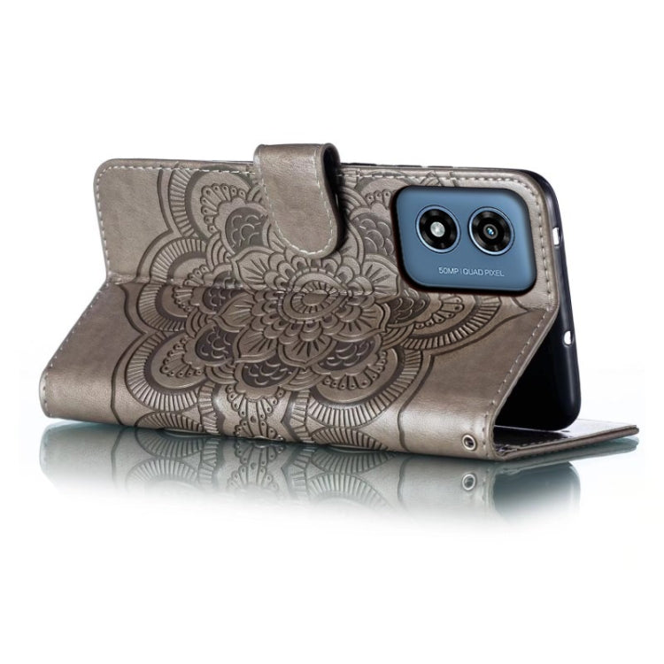 For Motorola Moto G Play 2024 Sun Mandala Embossing Pattern Phone Leather Case(Grey) - Motorola Cases by PMC Jewellery | Online Shopping South Africa | PMC Jewellery | Buy Now Pay Later Mobicred