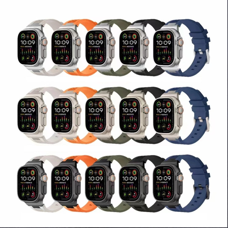 For Apple Watch SE 2022 44mm Loners Liquid Silicone Watch Band(Silver Midnight Blue) - Watch Bands by PMC Jewellery | Online Shopping South Africa | PMC Jewellery