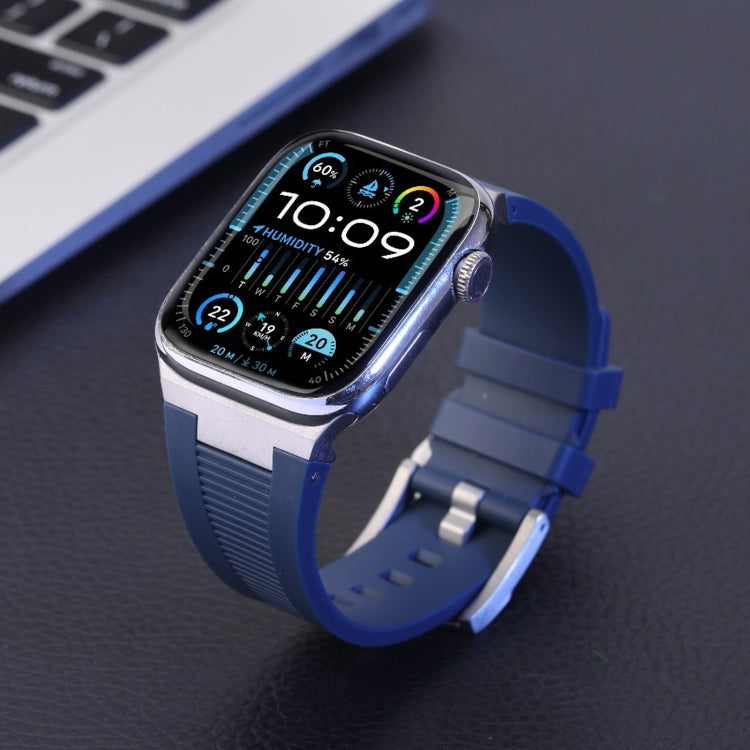 For Apple Watch Series 9 45mm Loners Liquid Silicone Watch Band(Silver Black) - Watch Bands by PMC TechLife | Online Shopping South Africa | PMC TechLife | Buy Now Pay Later Mobicred