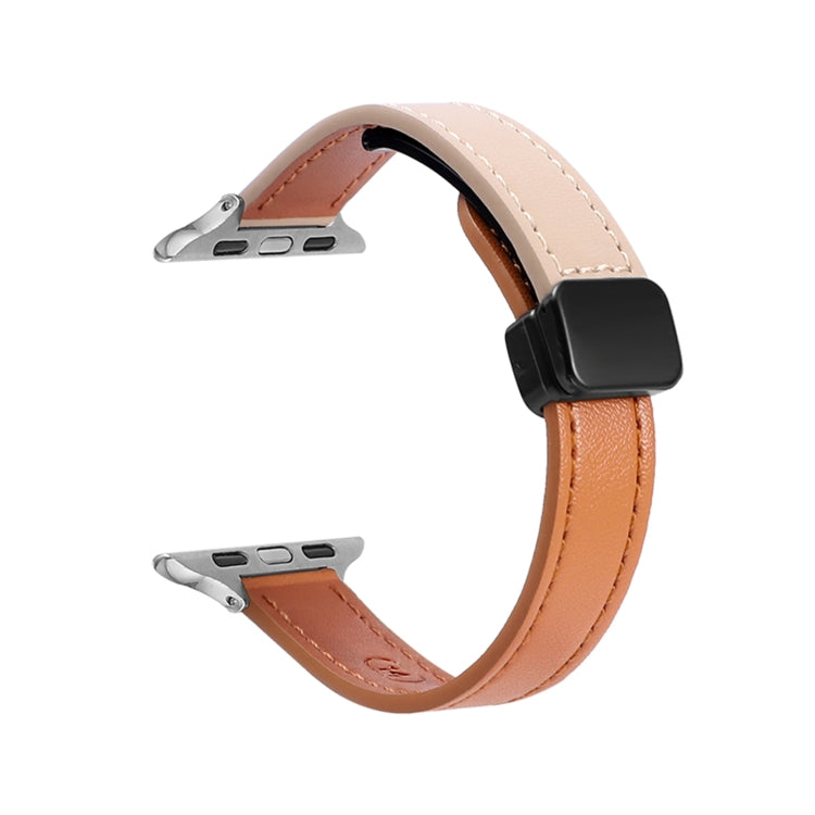 For Apple Watch SE 2022 40mm Slim Magnetic Buckle Genuine Leather Watch Band(Plain Orange Apricot) - Watch Bands by PMC Jewellery | Online Shopping South Africa | PMC Jewellery