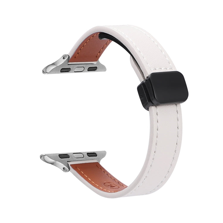 For Apple Watch Series 2 38mm Slim Magnetic Buckle Genuine Leather Watch Band(Plain Beige) - Watch Bands by PMC Jewellery | Online Shopping South Africa | PMC Jewellery