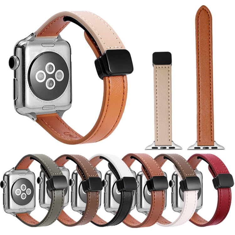 For Apple Watch SE 40mm Slim Magnetic Buckle Genuine Leather Watch Band(Plain Black) - Watch Bands by PMC Jewellery | Online Shopping South Africa | PMC Jewellery