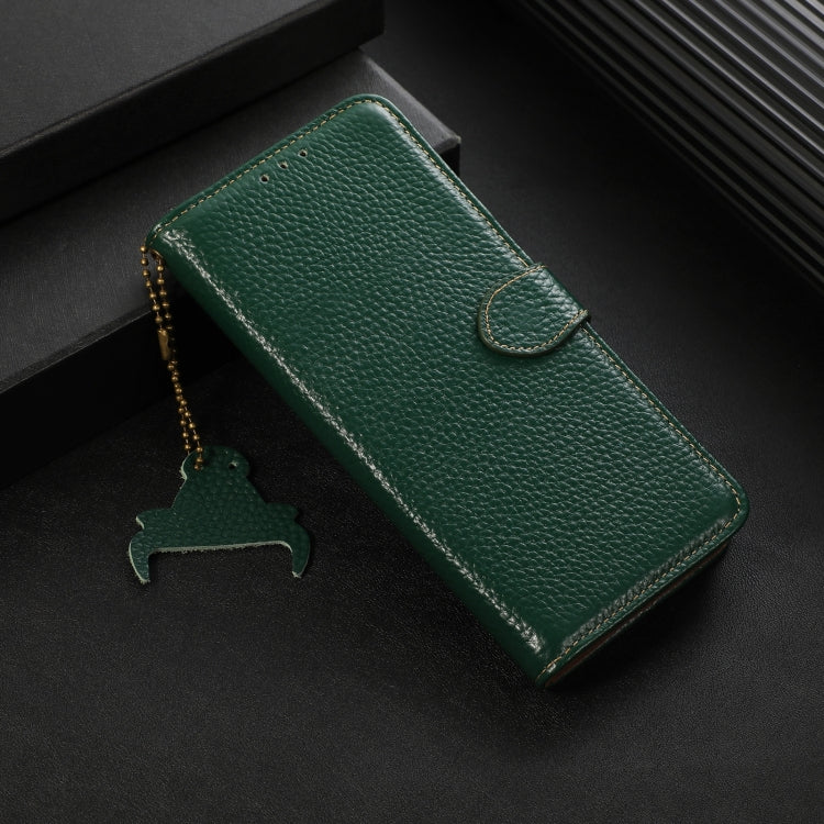 For OnePlus 13 Genuine Leather Litchi Texture RFID Leather Phone Case(Green) - OnePlus Cases by PMC TechLife | Online Shopping South Africa | PMC TechLife | Buy Now Pay Later Mobicred