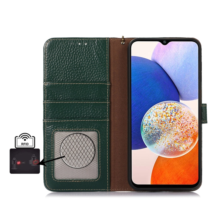 For OnePlus 13 Genuine Leather Litchi Texture RFID Leather Phone Case(Green) - OnePlus Cases by PMC TechLife | Online Shopping South Africa | PMC TechLife | Buy Now Pay Later Mobicred
