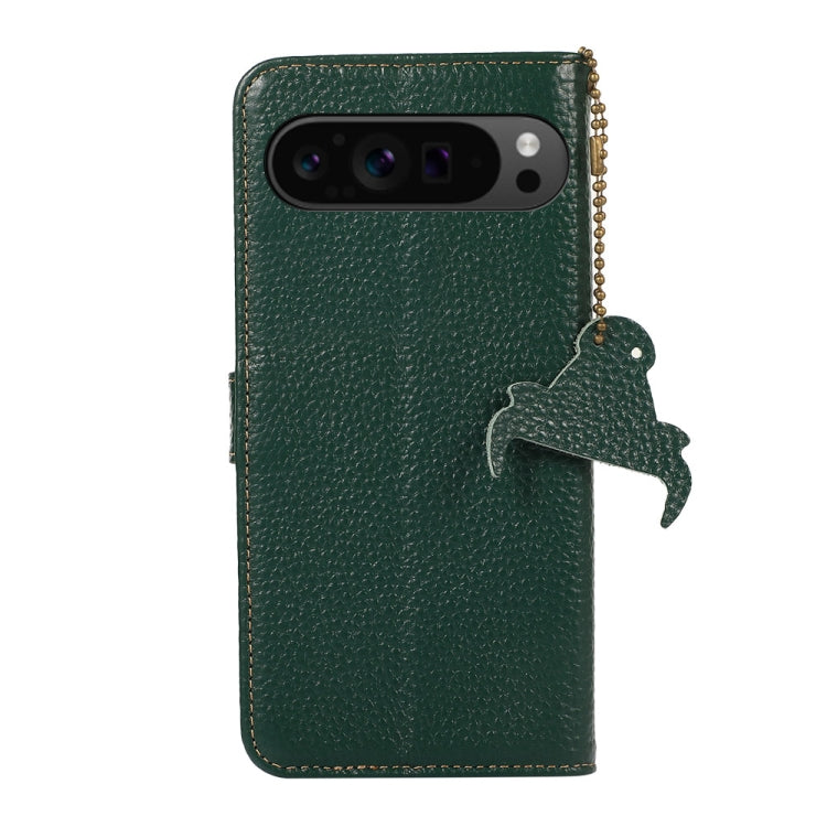 For Google Pixel 9 Pro Genuine Leather Litchi Texture RFID Leather Phone Case(Green) - Google Cases by PMC Jewellery | Online Shopping South Africa | PMC Jewellery | Buy Now Pay Later Mobicred