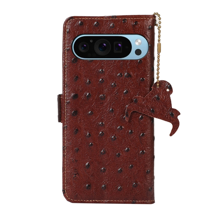 For Google Pixel 9 Ostrich Pattern Genuine Leather RFID Phone Case(Coffee) - Google Cases by PMC Jewellery | Online Shopping South Africa | PMC Jewellery | Buy Now Pay Later Mobicred