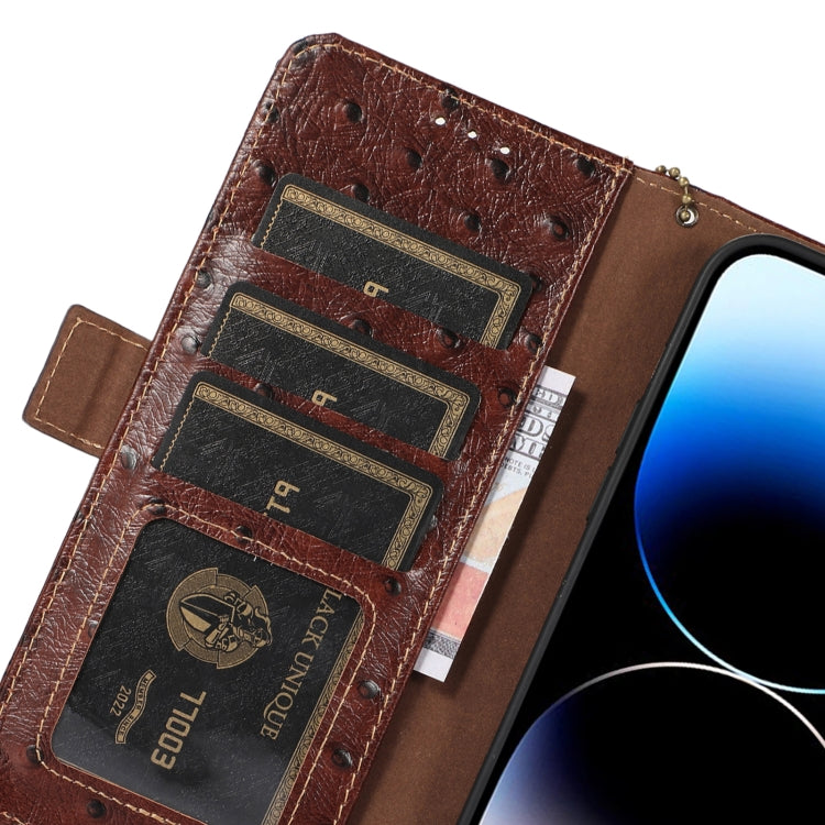 For Google Pixel 9 Pro Ostrich Pattern Genuine Leather RFID Phone Case(Coffee) - Google Cases by PMC Jewellery | Online Shopping South Africa | PMC Jewellery | Buy Now Pay Later Mobicred