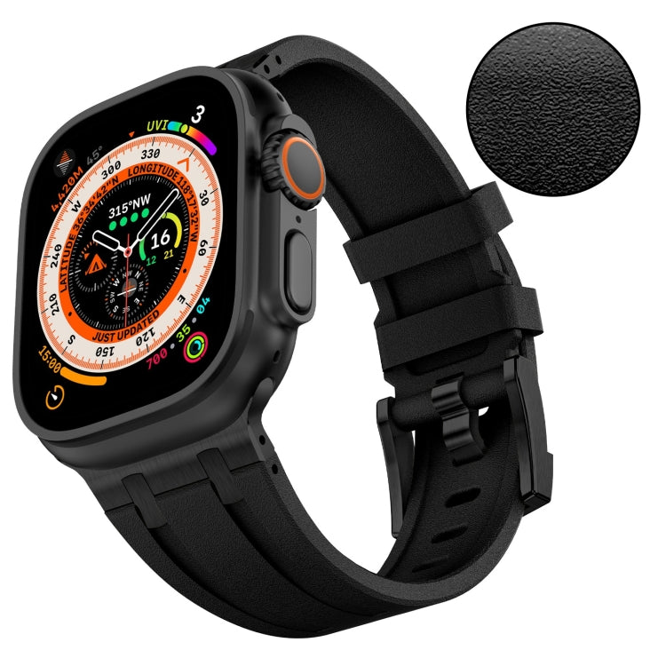 For Apple Watch SE 2023 44mm Stone Grain Liquid Silicone Watch Band(Black Black) - Watch Bands by PMC TechLife | Online Shopping South Africa | PMC TechLife