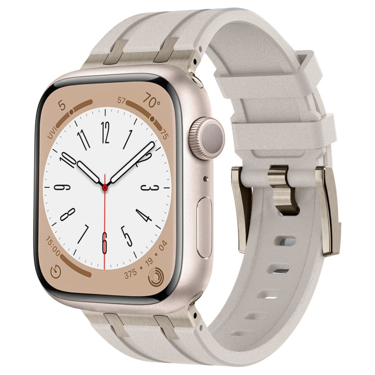 For Apple Watch SE 2023 44mm Stone Grain Liquid Silicone Watch Band(Titanium Starlight) - Watch Bands by PMC TechLife | Online Shopping South Africa | PMC TechLife