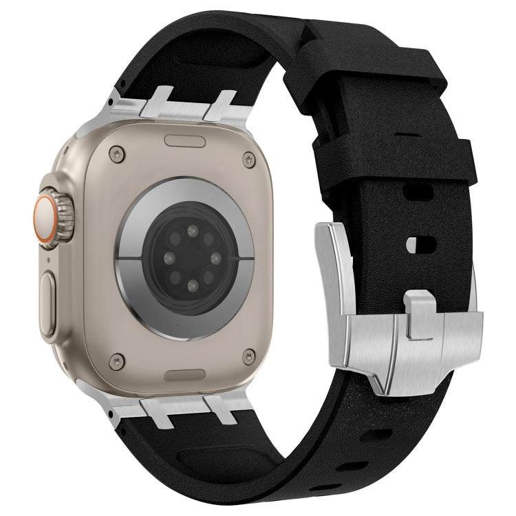 For Apple Watch SE 2023 44mm Stone Grain Liquid Silicone Watch Band(Silver Black) - Watch Bands by PMC TechLife | Online Shopping South Africa | PMC TechLife
