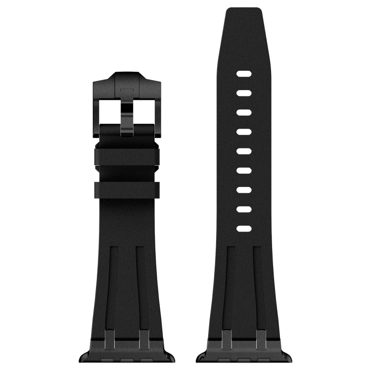 For Apple Watch Series 9 45mm Stone Grain Liquid Silicone Watch Band(Black Black) - Watch Bands by PMC TechLife | Online Shopping South Africa | PMC TechLife