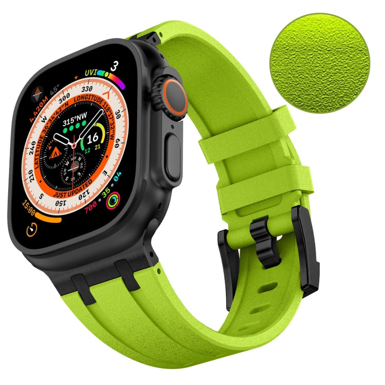 For Apple Watch Series 9 45mm Stone Grain Liquid Silicone Watch Band(Black Green) - Watch Bands by PMC Jewellery | Online Shopping South Africa | PMC Jewellery