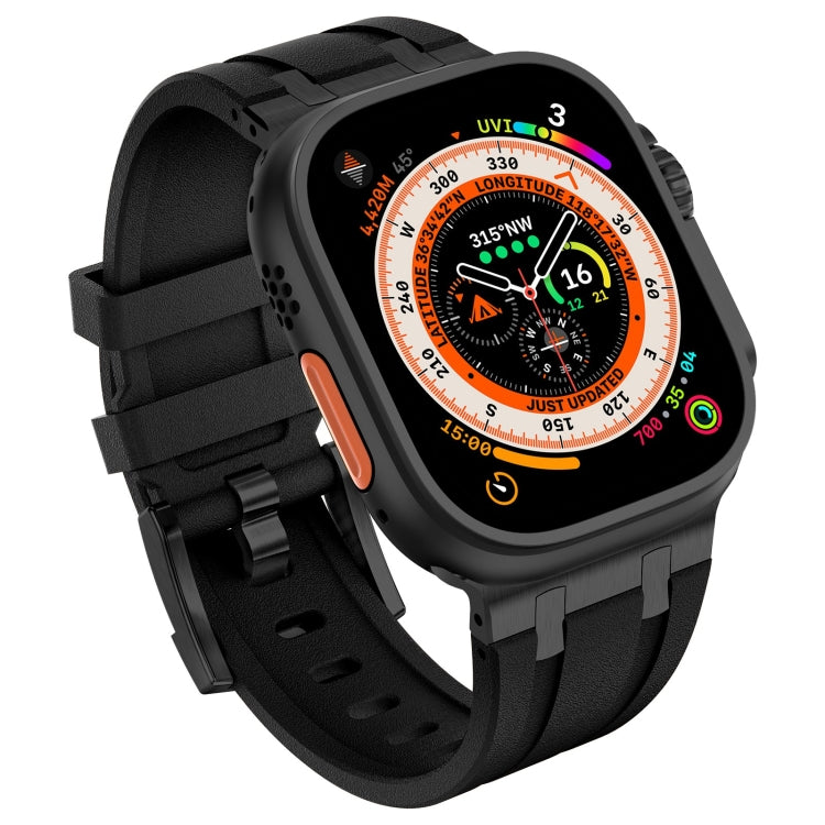 For Apple Watch Ultra 49mm Stone Grain Liquid Silicone Watch Band(Black Black) - Watch Bands by PMC Jewellery | Online Shopping South Africa | PMC Jewellery